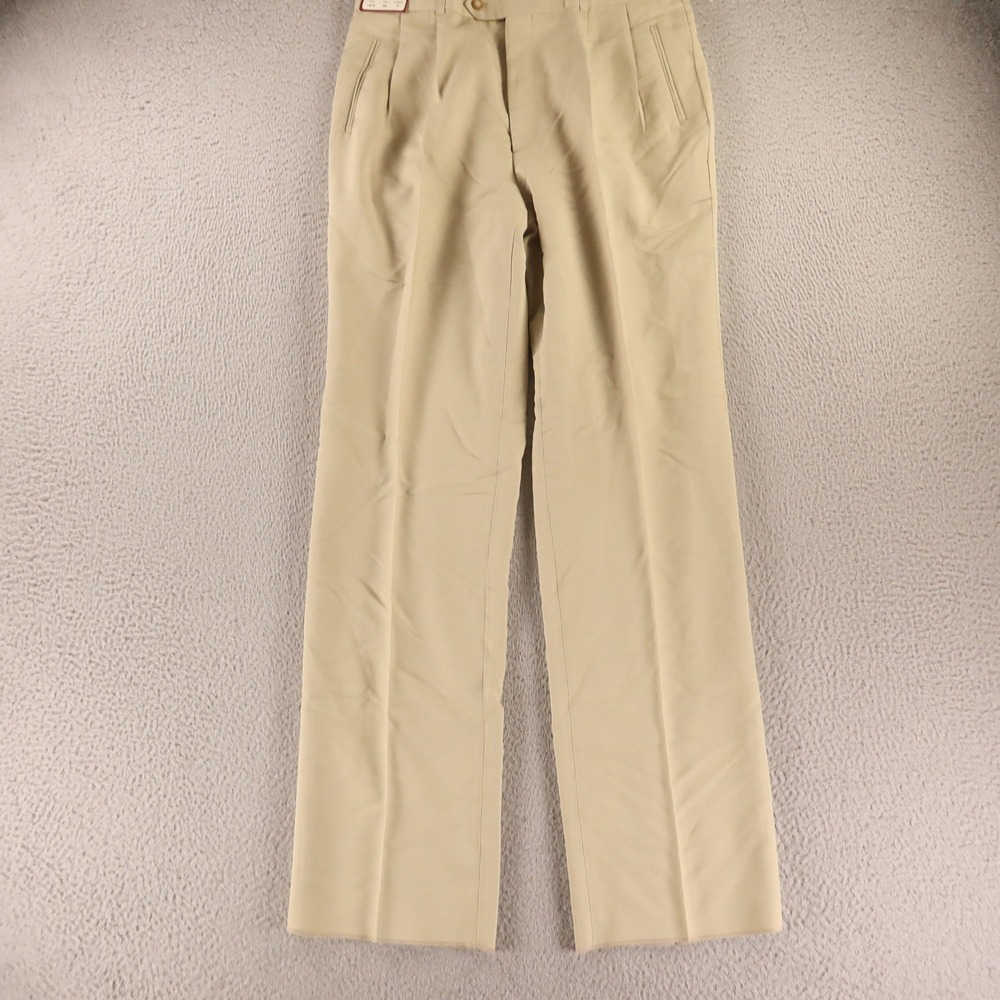 VTG Monterey Club Pants Mens 34 Tan Self Stripe Flat Front Khaki Trousers NEW